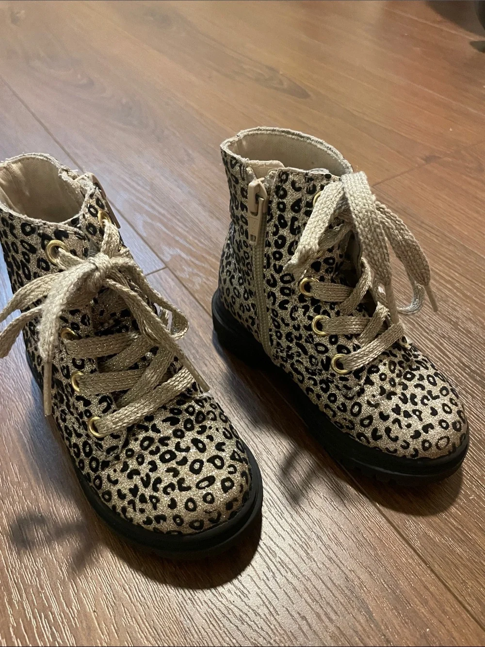 jumping beans Girls Leopard Lace-Up Ankle Boots in Gold and Black